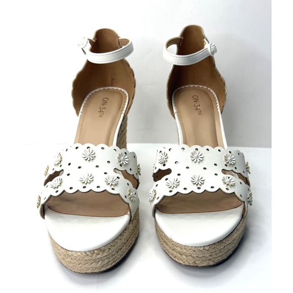 ON 34th Shoes - On 34th Women's Theodoree Espadrille Wedge Sandals White Linen Size 9M NWT/BOX
